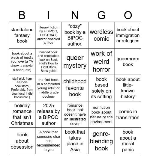 2025 Book Riot Read Harder Bingo Card