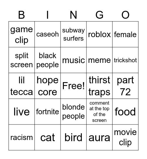 tiktok bingo Card