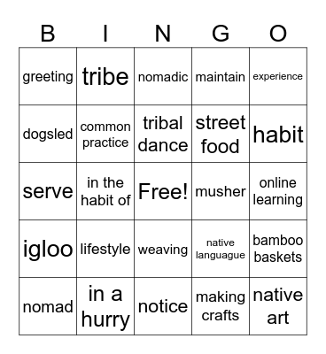 Unit 6 Vocabulary Bingo Card