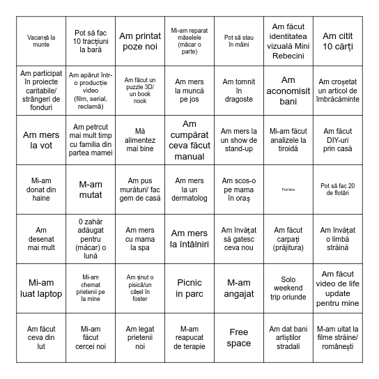 2025-ul Rebeccăi Bingo Card