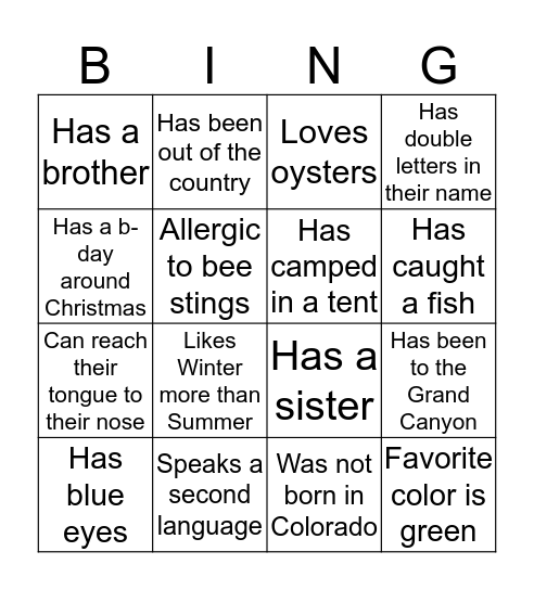 Untitled Bingo Card