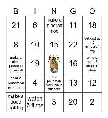 Potato Bingo Card