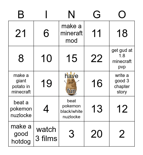 Potato Bingo Card