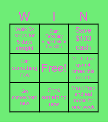 January GOALS Bingo Card