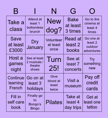 Chloe’s 2025 Bingo Card