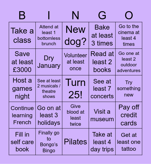 Chloe’s 2025 Bingo Card