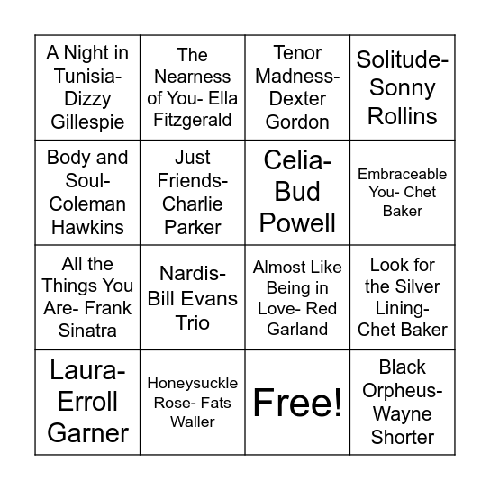 Jazzy Bingo Time Bingo Card