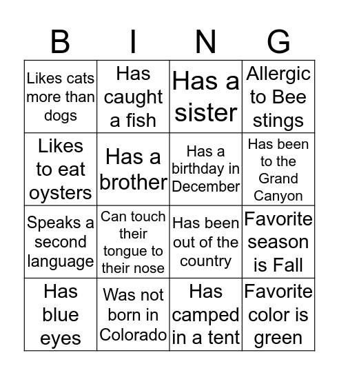 Untitled Bingo Card