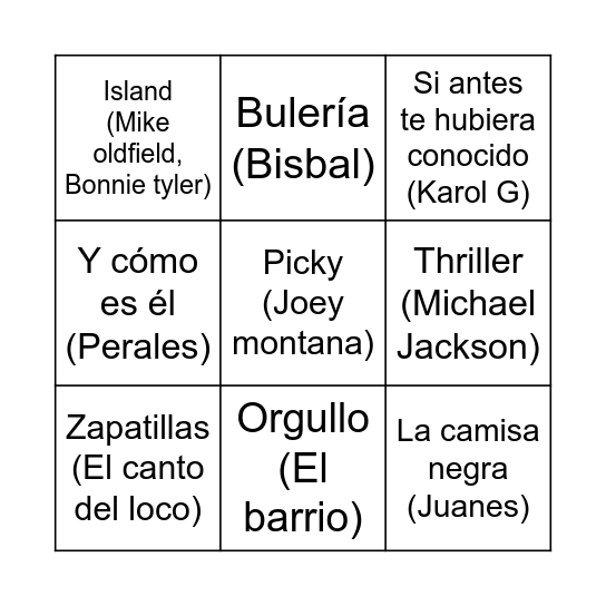 BINGO MUSICAL Bingo Card