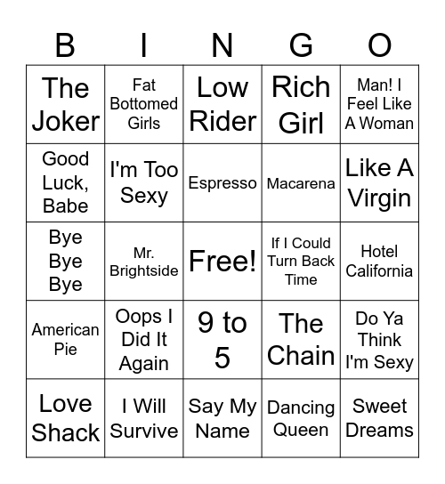Music Bingo Card