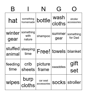 Baby Shower Bingo Card