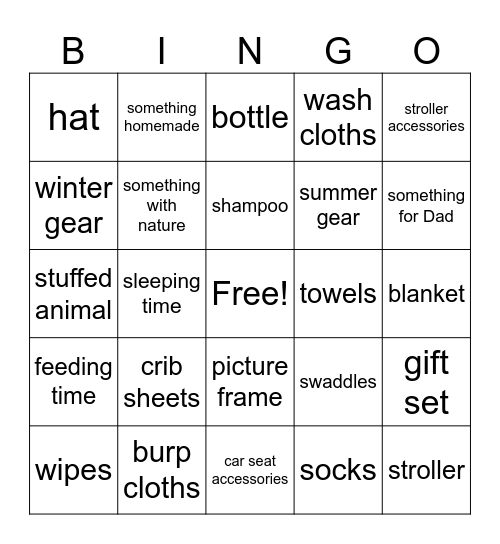 Baby Shower Bingo Card