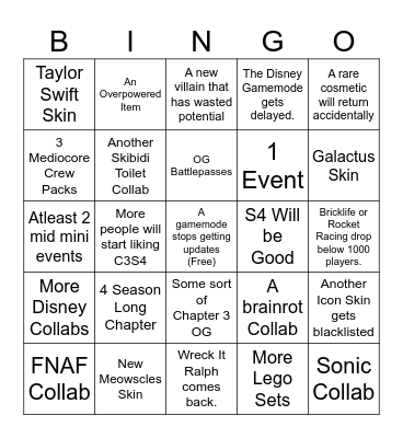 Fortnite 2025 Bingo Card