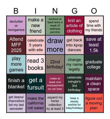 New Years Goals Bingo Card