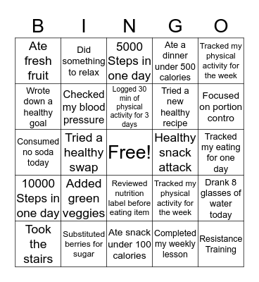 LivingWELL Anywhere Bingo Challenge Bingo Card