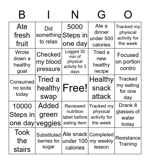 LivingWELL Anywhere Bingo Challenge Bingo Card