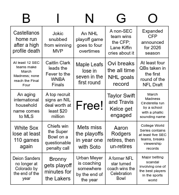 2025 North American Sports Bingo Card