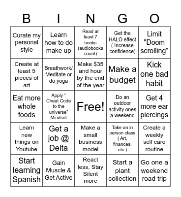 2025 Goals Bingo Card