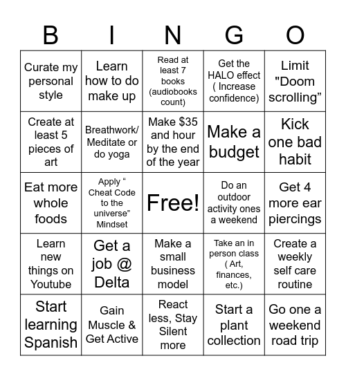 2025 Goals Bingo Card