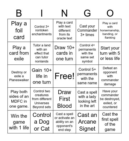 Commander Bingo Card