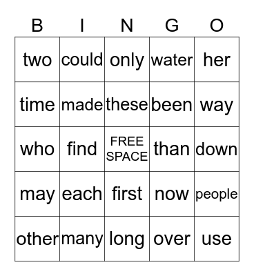 Sight Words Bingo-3rd Grade Bingo Card