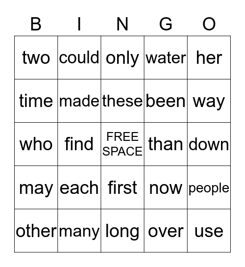 Sight Words Bingo-3rd Grade Bingo Card