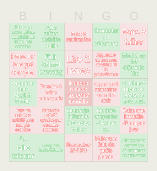 Résolutions Léanne 2025 Bingo Card