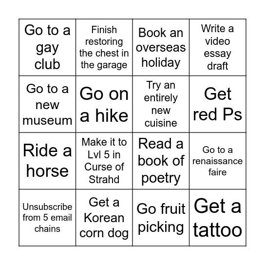 New Year's Resolutions 2025 Bingo Card