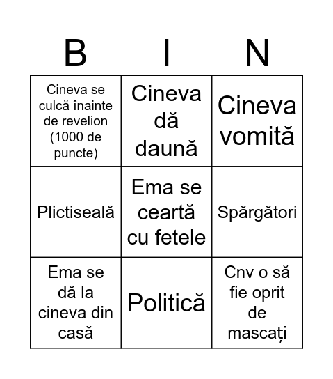 Revelion Bingo Card