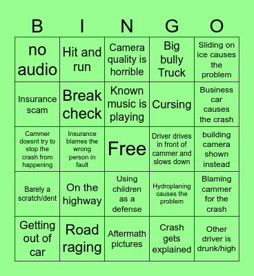 Car Crash bingo Card