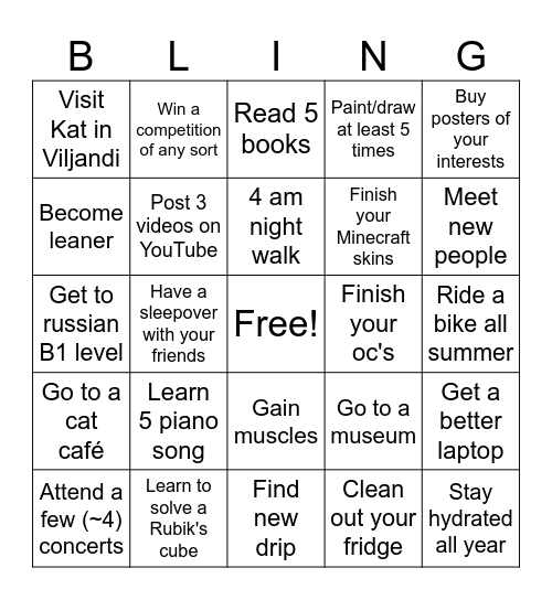 2025 Bingo goals Bingo Card