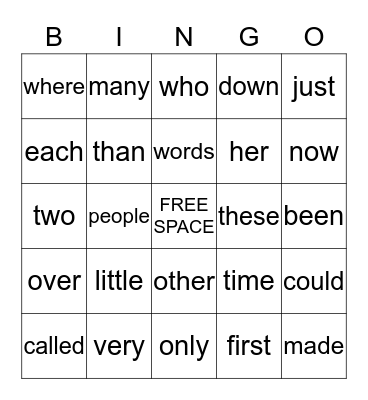 Sight Words Bingo-3rd Grade Bingo Card