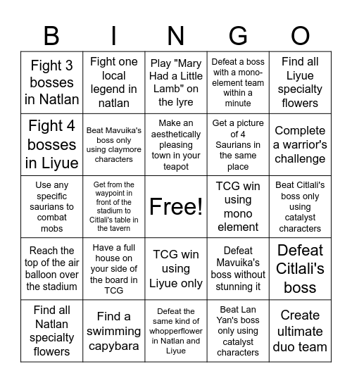 Genshin Bingo Puzzle Bingo Card