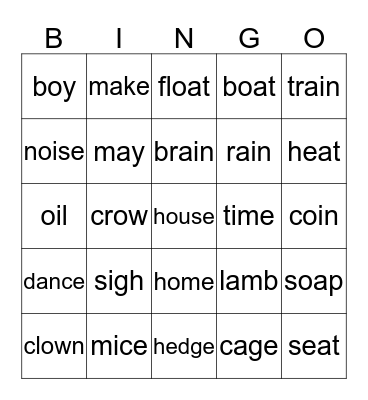 Spelling Review Bingo Card
