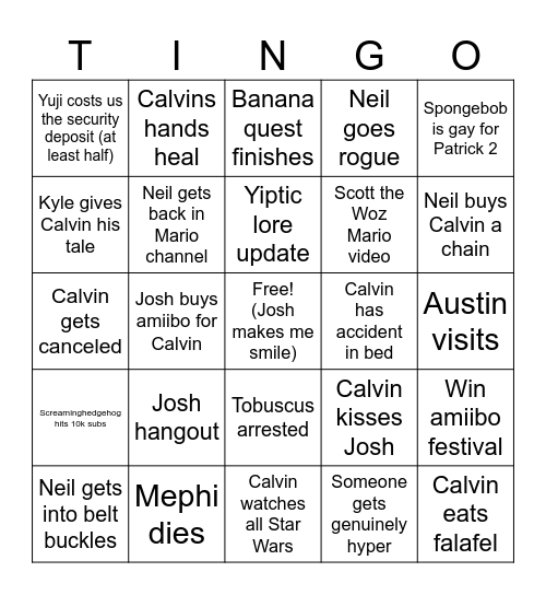 Calvin Bingo Card