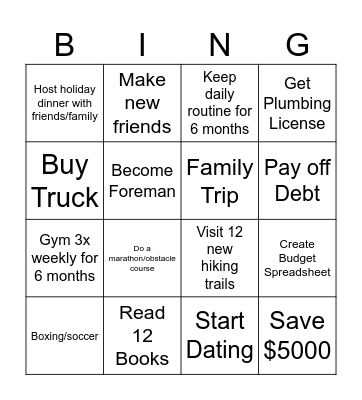 2025 Goals Bingo Card