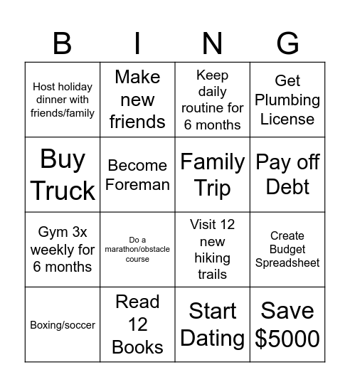 2025 Goals Bingo Card