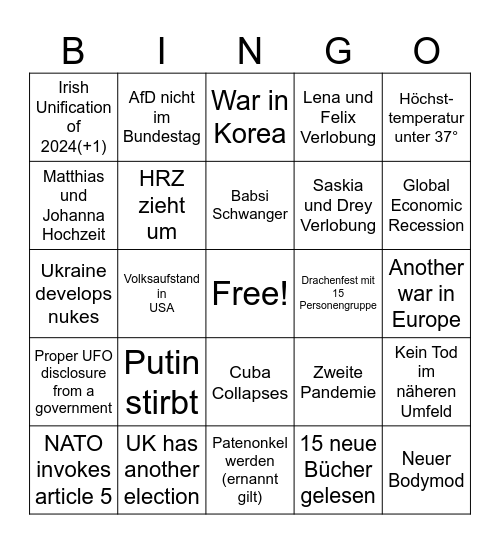 Bingo 2025 Bingo Card