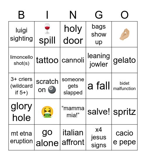 ganzo! da urlo! italia trip bingo! Bingo Card