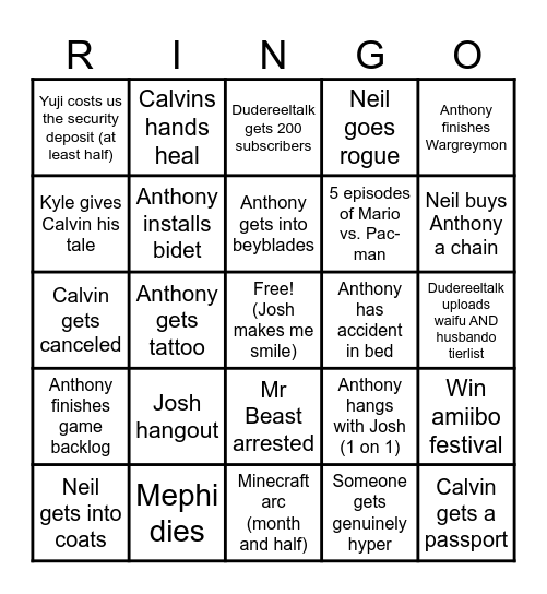 Calvin Bingo Card