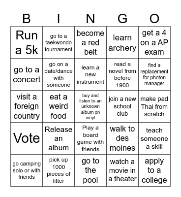 New Years Bingo Card