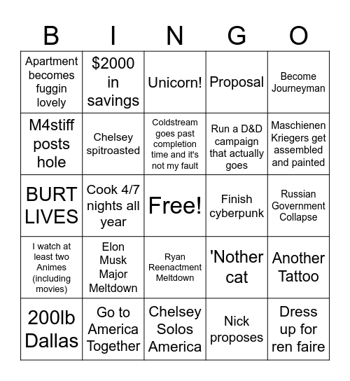NEW YEAR Bingo Card