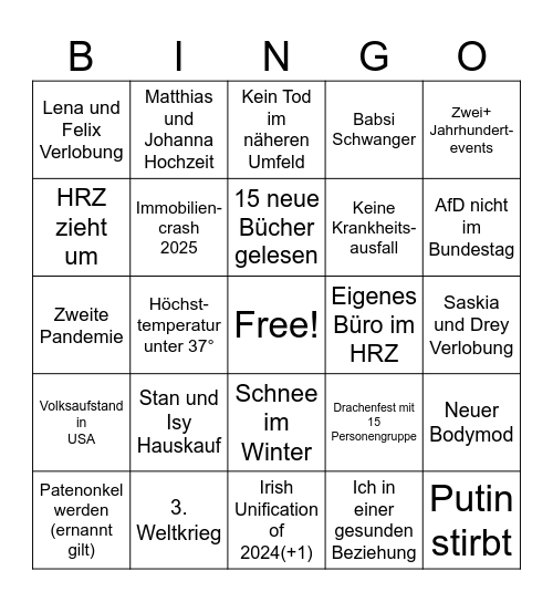 Bingo 2025 Bingo Card