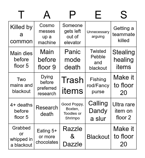 Dandy's World Bingo Card