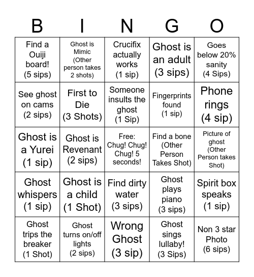 Phasmo Bingo Card (Random Maps Only) Bingo Card