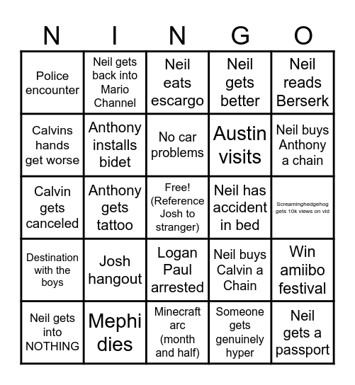 Neil Bingo Card