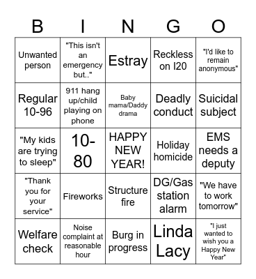 New Years Bingo Card