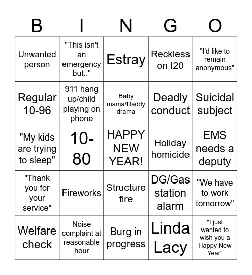 New Years Bingo Card