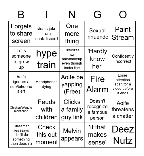 Aoife Beengo Bingo Card
