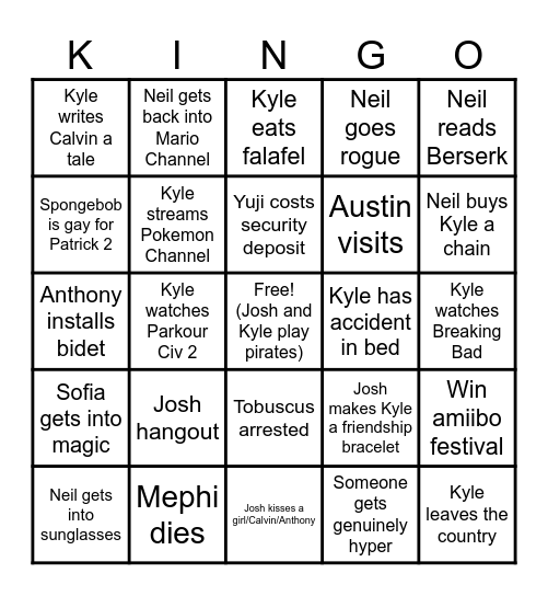 Kyle Bingo Card